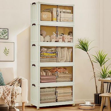 Magnetic Door Stackable Storage Bins with Lids and Wheels - Durable Plastic Organizing Bins for Home