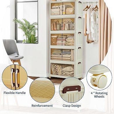 Magnetic Door Stackable Storage Bins with Lids and Wheels - Durable Plastic Organizing Bins for Home