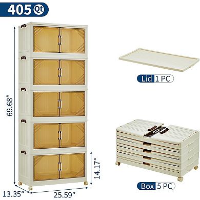 Magnetic Door Stackable Storage Bins with Lids and Wheels - Durable Plastic Organizing Bins for Home