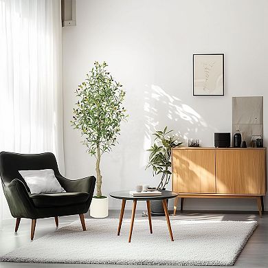 2-Pack Artificial Olive Trees in White Planter with Fruits & Realistic Trunks