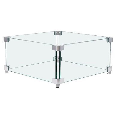 Square Fire Pit Glass Wind Guard 15" for Outdoor Flame Protection