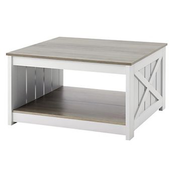Farmhouse Coffee Table with Lift-Top, Semi-Open Storage, and X-Frame Sides