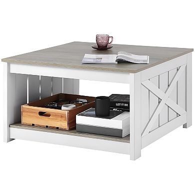Farmhouse Coffee Table with Lift-Top, Semi-Open Storage, and X-Frame Sides