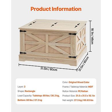 Rattan Coffee Table with Dual Lift Tops and Storage Compartments