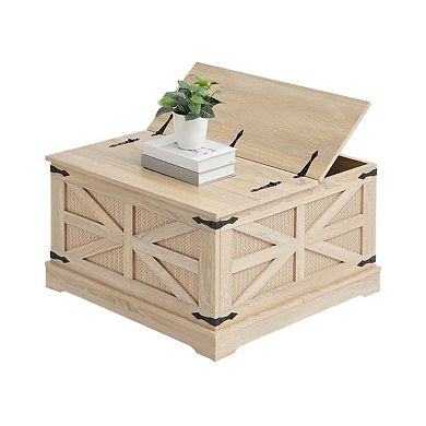 Rattan Coffee Table with Dual Lift Tops and Storage Compartments