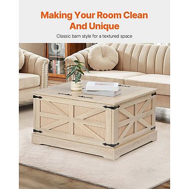 Rattan Coffee Table with Dual Lift Tops and Storage Compartments