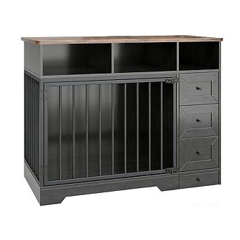 Dog Crate Furniture with Bowl & Storage Drawers, Heavy Duty Kennel End Table for Medium Dogs