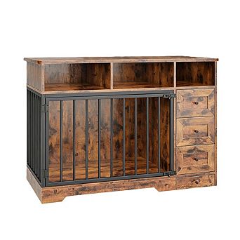 Dog Crate Furniture with Bowl & Storage Drawers, Heavy Duty Kennel End Table for Medium Dogs