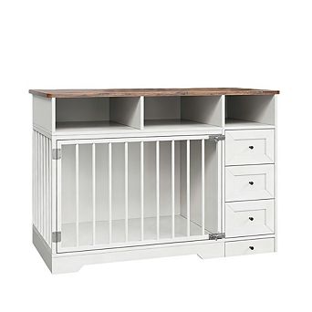 Dog Crate Furniture with Bowl & Storage Drawers, Heavy Duty Kennel End Table for Medium Dogs