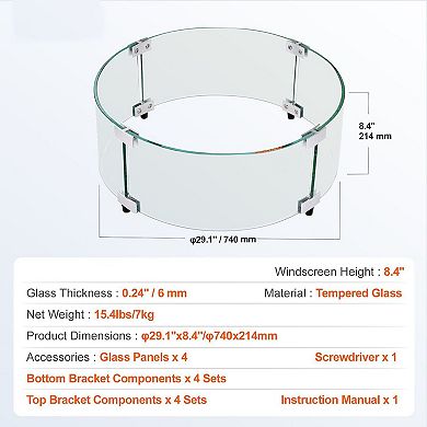 Clear Round Tempered Glass Wind Barrier for Outdoor Fire Pit Flames