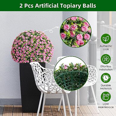 Artificial Rose Topiary Ball Set with Hanging Chains, UV Resistant for Indoor/Outdoor