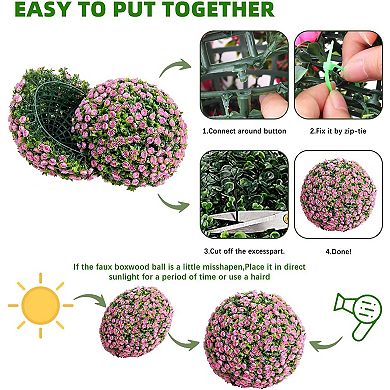 Artificial Rose Topiary Ball Set with Hanging Chains, UV Resistant for Indoor/Outdoor