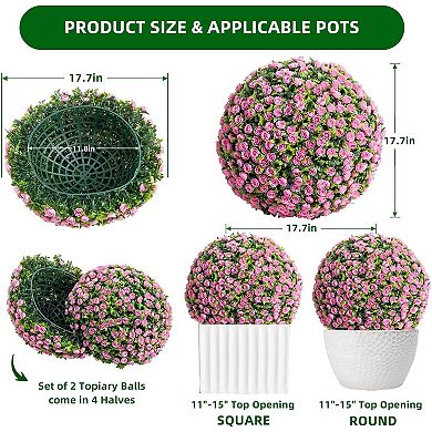 Artificial Rose Topiary Ball Set with Hanging Chains, UV Resistant for Indoor/Outdoor