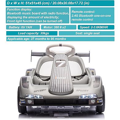 Remote Control 6V Kids Go Kart, 2MPH, ASTM Certified, with Music & Adjustable Belt