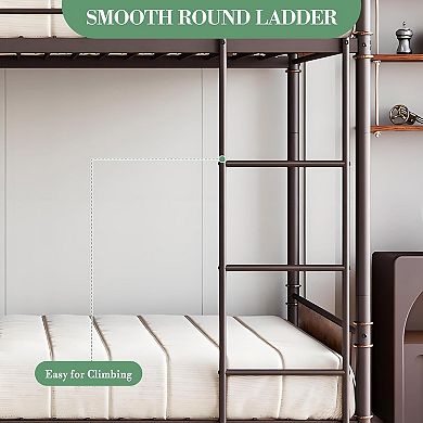 Convertible Metal Bunk Bed with High Guardrails and Ladder, Easily Separates to Two Beds