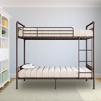 Convertible Metal Bunk Bed with High Guardrails and Ladder, Easily Separates to Two Beds
