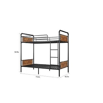 Convertible Metal Bunk Bed with High Guardrails and Ladder, Easily Separates to Two Beds