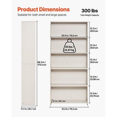 Large Shelf Bookcase with Open Display Shelves and Back Panel Support for Living Room - White