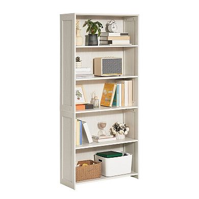 Large Shelf Bookcase with Open Display Shelves and Back Panel Support for Living Room - White