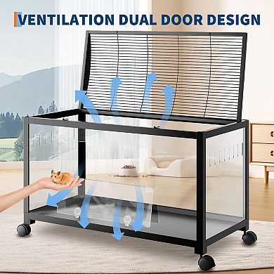 Large Metal Hamster Cage with Wheels & Dual Doors, Stackable Habitat for Small Animals