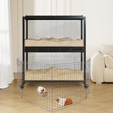 Large Metal Hamster Cage with Wheels & Dual Doors, Stackable Habitat for Small Animals