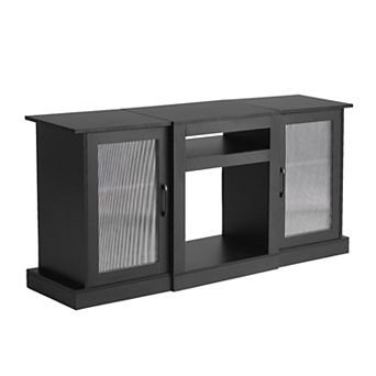 Black TV Stand for 65 Inch TVs with LED Light Strip and Glass Doors, Modern Media Console
