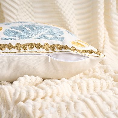 Floral Embroidery Pattern Pillow Cover Set of 2 Soft Cotton Canvas Pillow Cases 18X18 Inch