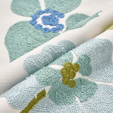 Floral Embroidery Pattern Pillow Cover Set of 2 Soft Cotton Canvas Pillow Cases 18X18 Inch