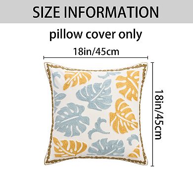 Floral Embroidery Pattern Pillow Cover Set of 2 Soft Cotton Canvas Pillow Cases 18X18 Inch