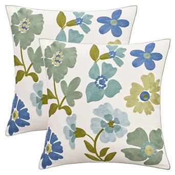 Floral Embroidery Pattern Pillow Cover Set of 2 Soft Cotton Canvas Pillow Cases 18X18 Inch