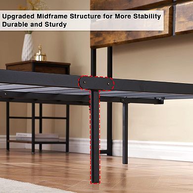 Industrial Metal Bed Frame with Wood Headboard, No Box Spring, Heavy Duty & Fast Assembly