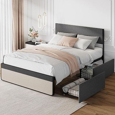 Storage Bed Frame with Drawers & Headboard, Metal Slats, Noise Free & Easy Assembly