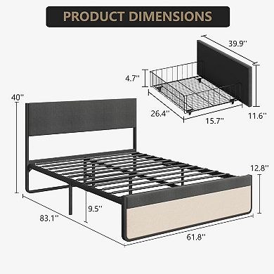Storage Bed Frame with Drawers & Headboard, Metal Slats, Noise Free & Easy Assembly