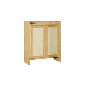 Rattan Shoe Storage Cabinet, Farmhouse Freestanding Wood Shoe Rack Organizer with Adjustable Shelves