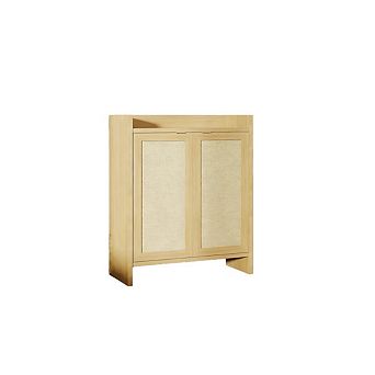 Rattan Shoe Storage Cabinet, Farmhouse Freestanding Wood Shoe Rack Organizer with Adjustable Shelves