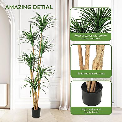 Artificial Dracaena Tree with Wood Trunk & Moss, Tall Faux Silk Plant for Home & Office