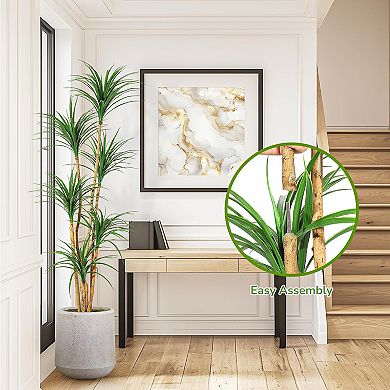 Artificial Dracaena Tree with Wood Trunk & Moss, Tall Faux Silk Plant for Home & Office