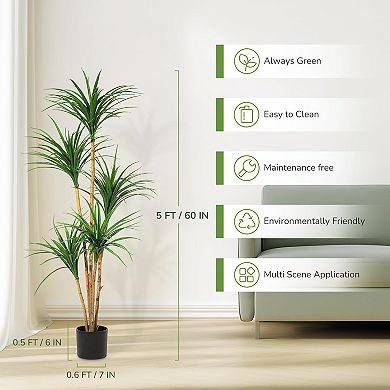 Artificial Dracaena Tree with Wood Trunk & Moss, Tall Faux Silk Plant for Home & Office
