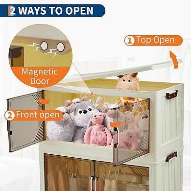 Magnetic Door Stackable Storage Bins with Lids and Wheels - Durable Plastic Organizing Bins for Home