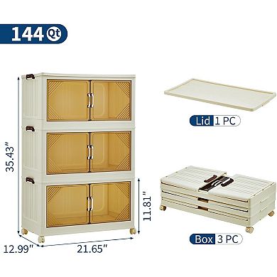 Magnetic Door Stackable Storage Bins with Lids and Wheels - Durable Plastic Organizing Bins for Home