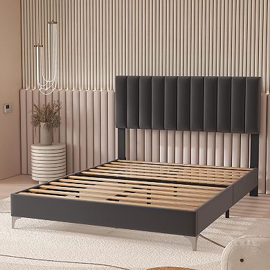 Upholstered Bed Frame with Adjustable Headboard, 4 Storage Drawers & Easy Assembly