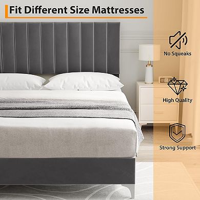 Upholstered Bed Frame with Adjustable Headboard, 4 Storage Drawers & Easy Assembly