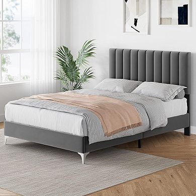 Upholstered Bed Frame with Adjustable Headboard, 4 Storage Drawers & Easy Assembly