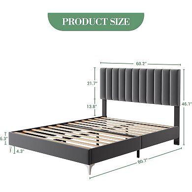 Upholstered Bed Frame with Adjustable Headboard, 4 Storage Drawers & Easy Assembly