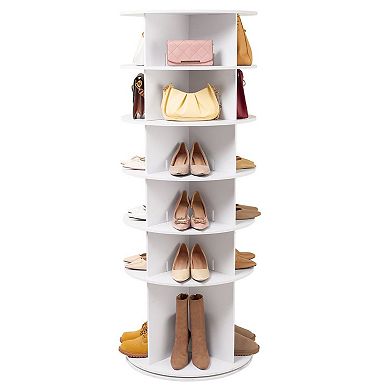 6-Tier 360° Rotating Shoe Rack Tower for Entryway or Closet White