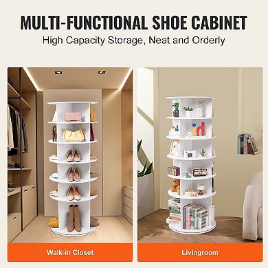 6-Tier 360° Rotating Shoe Rack Tower for Entryway or Closet White