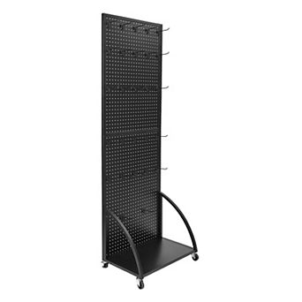 Standing Pegboard Rack with 30 Hooks for Store Displays, Craft Rooms, and Workstations - Black