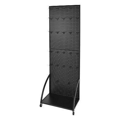 Standing Pegboard Rack with 30 Hooks for Store Displays, Craft Rooms, and Workstations - Black
