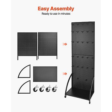 Standing Pegboard Rack with 30 Hooks for Store Displays, Craft Rooms, and Workstations - Black