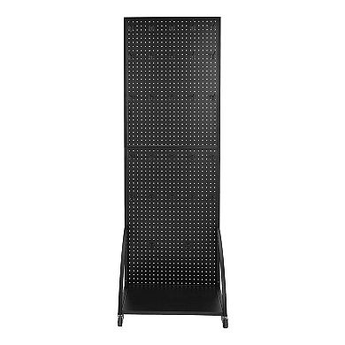 Standing Pegboard Rack with 30 Hooks for Store Displays, Craft Rooms, and Workstations - Black